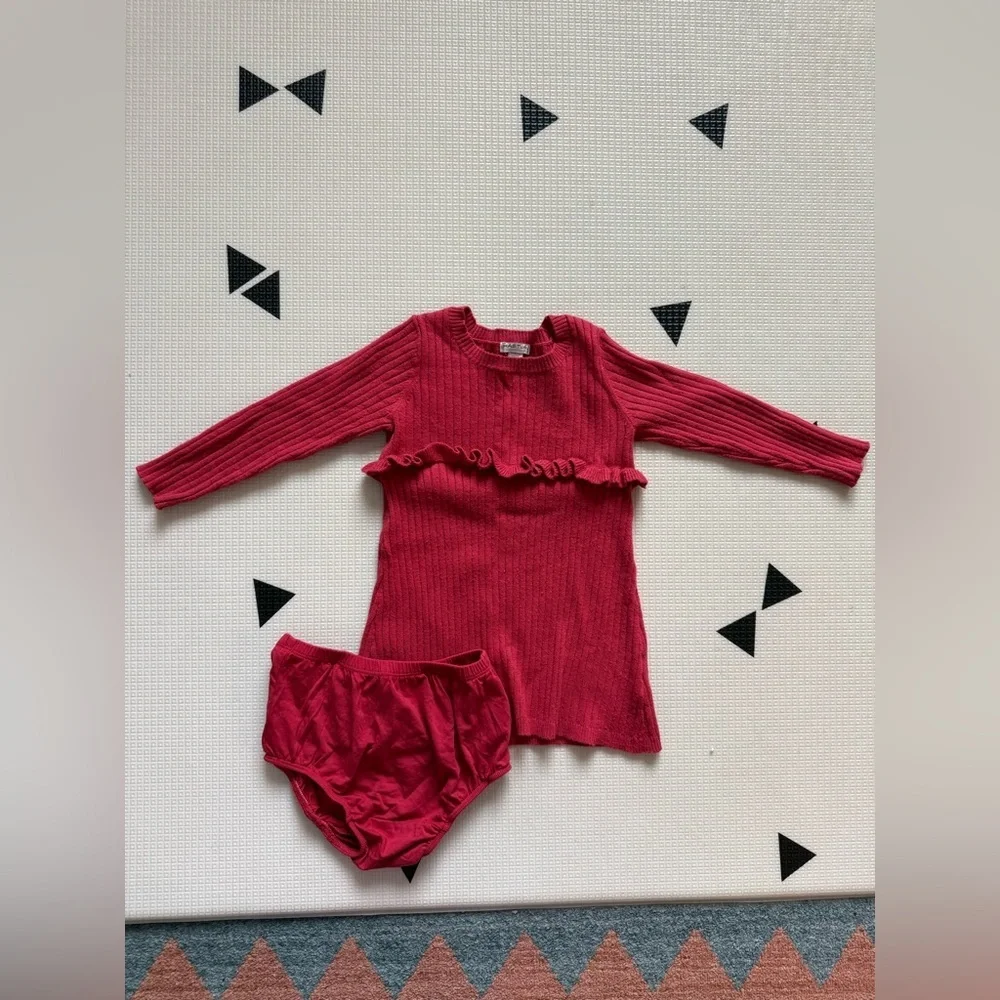 Habitual|Baby girl Red Knit long sleeve dress with diaper cover,SOFT/stretchy•